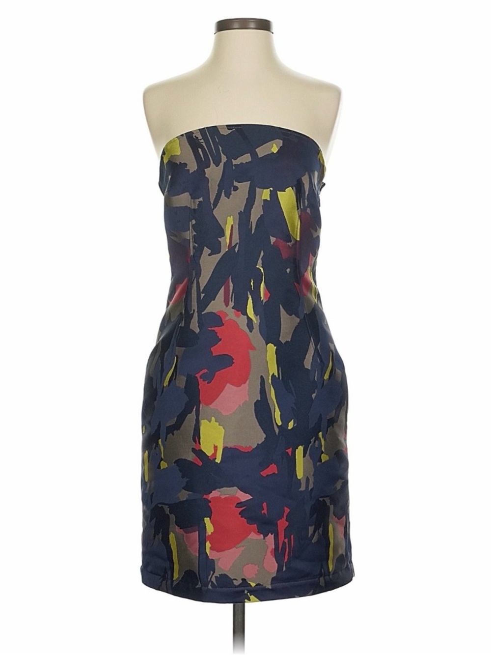 DKNY Strapless Abstract Print Sheath Dress - Navy & Multicolor